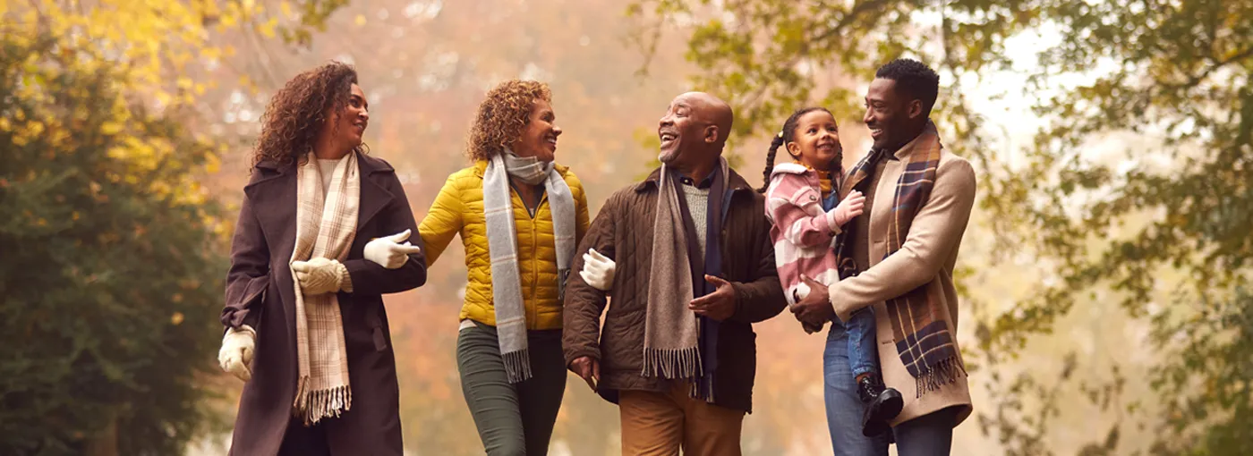 Family out for a walk in Fall