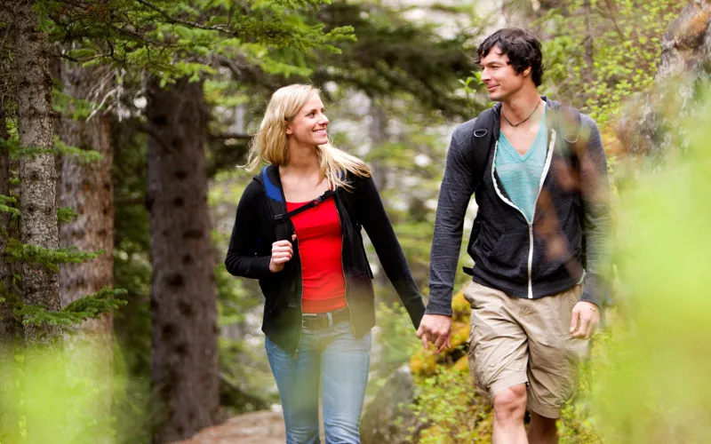 Couple hiking in the woods