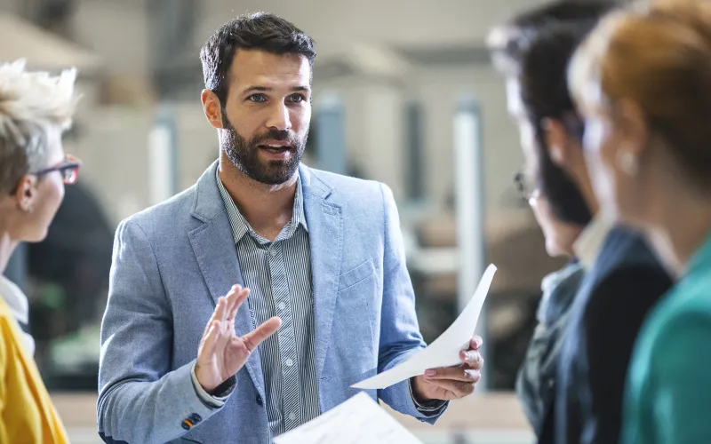 Business owner speaking to crowd