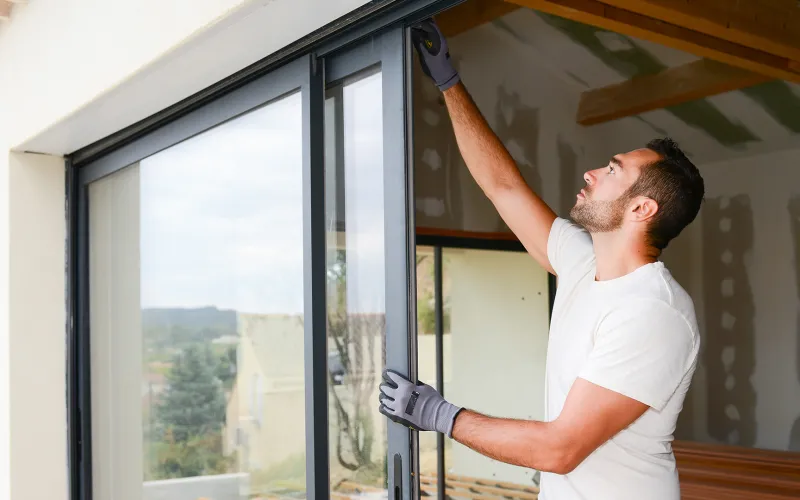 Man repairing sliding door