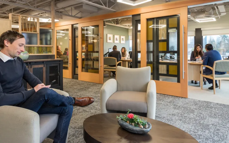 Client in BlueShore branch waiting area