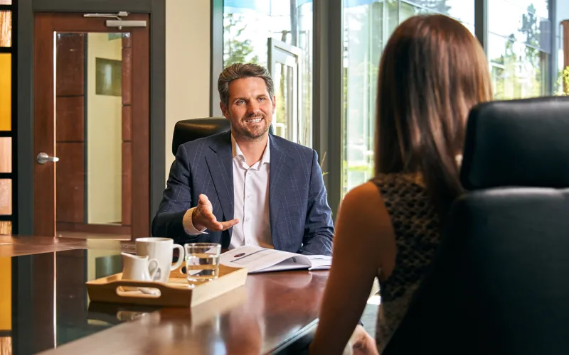 A client meeting with a financial advisor at BlueShore Financial in Vancouver