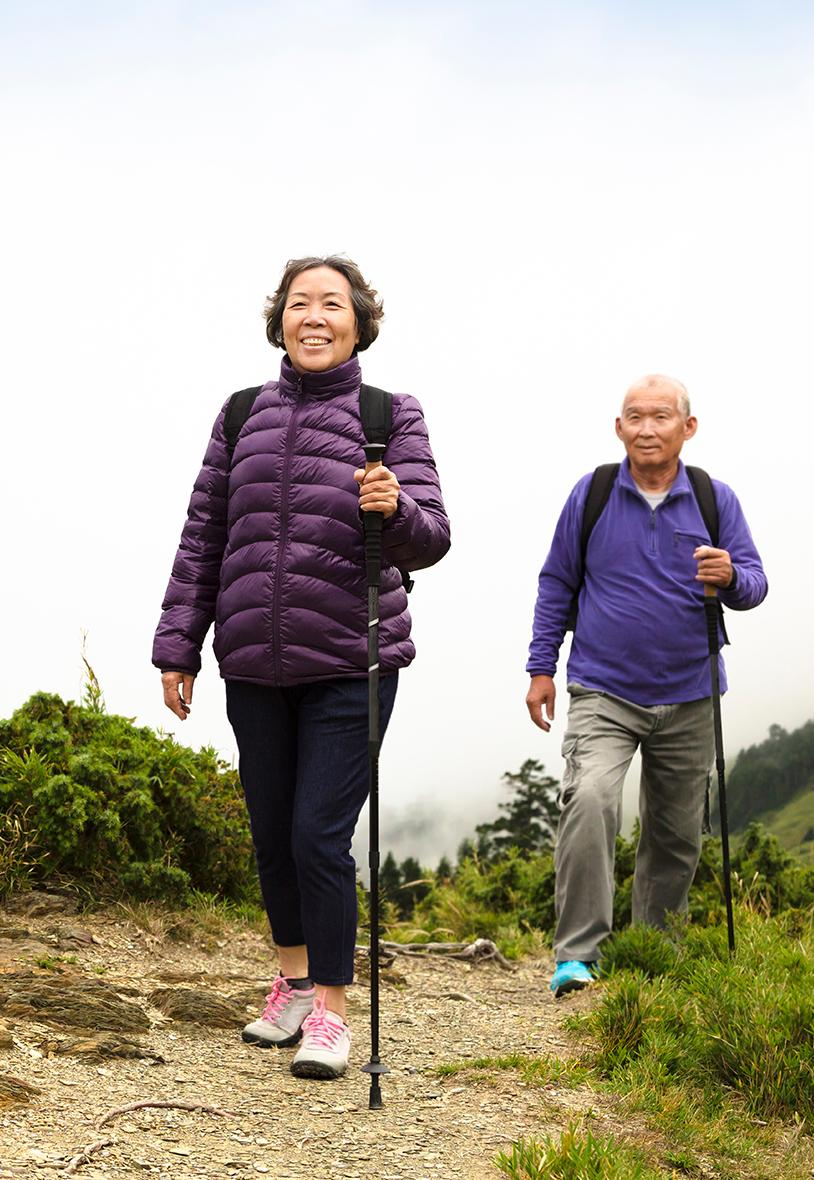 Retired couple hiking