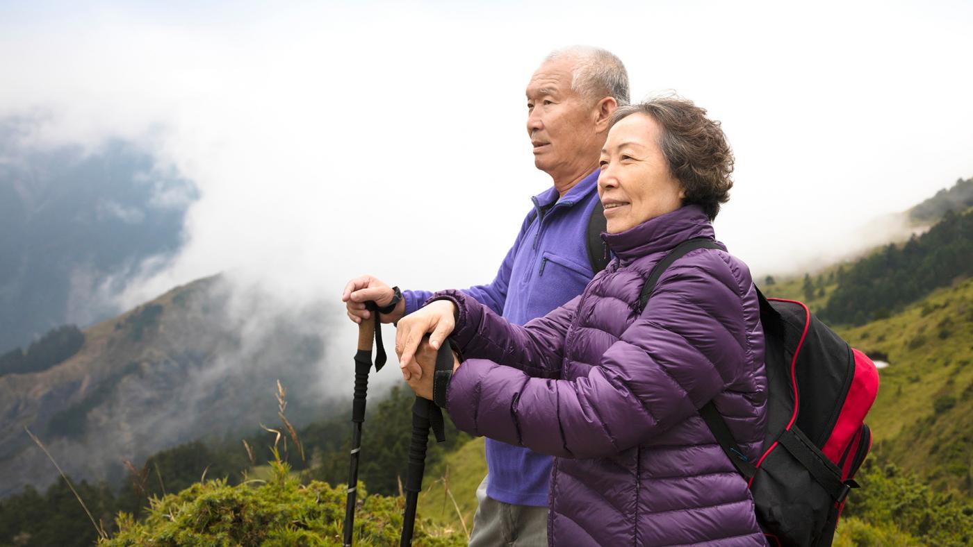 Older couple hiking