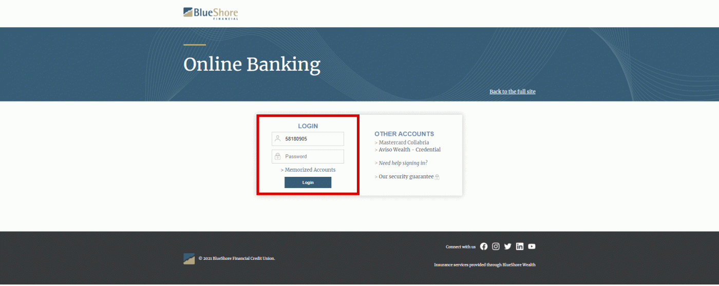 Image of online banking login page