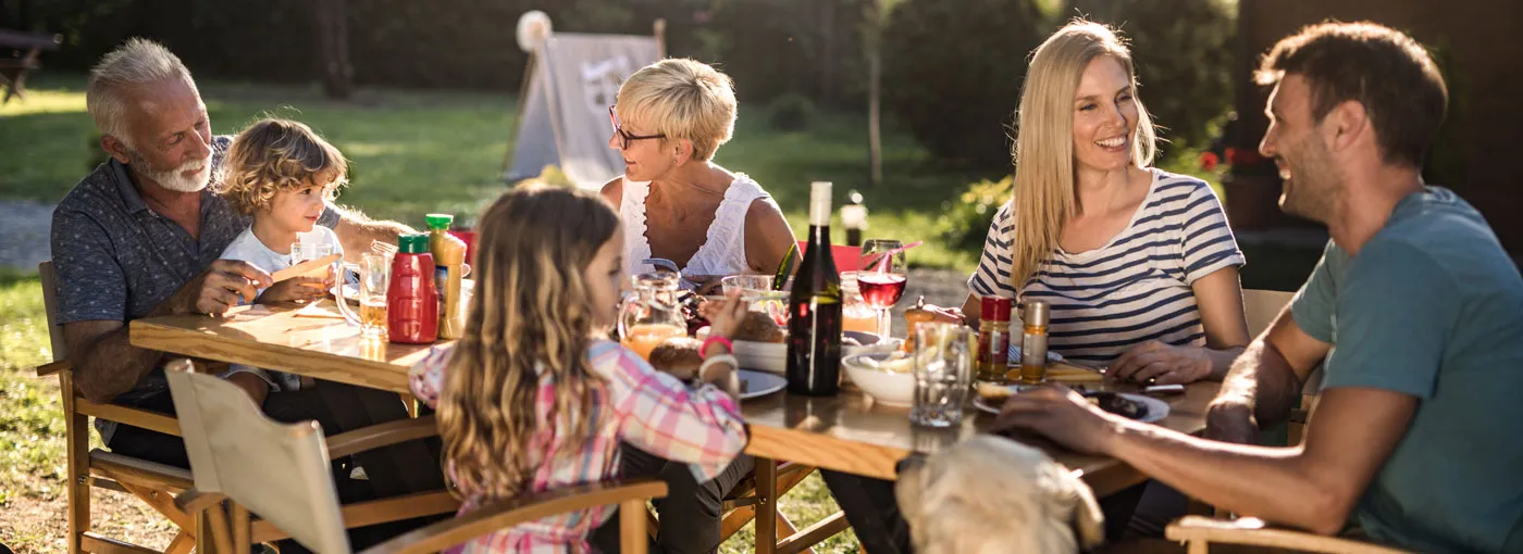 Family eating outside