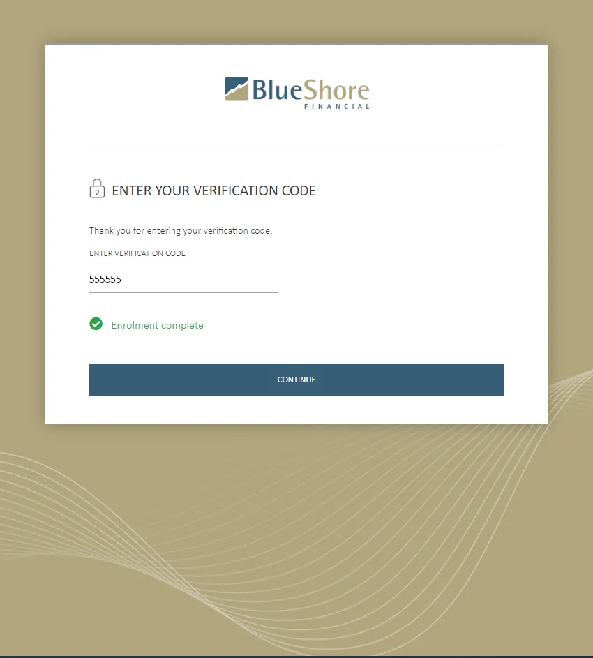 Successful verification code entry