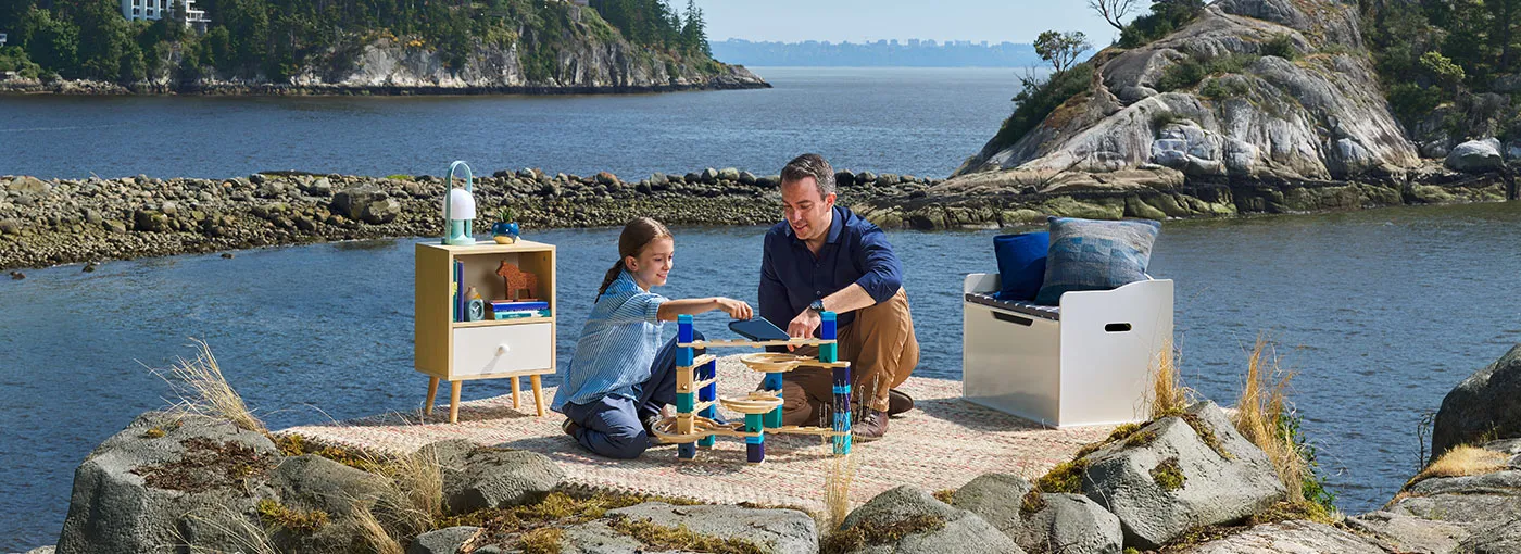 Father play with block with their child