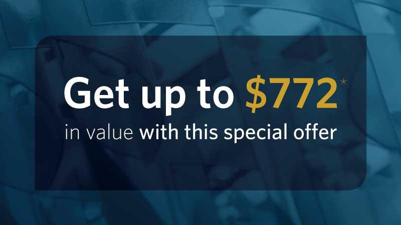 Up to $872 in value with this special offer - graphic