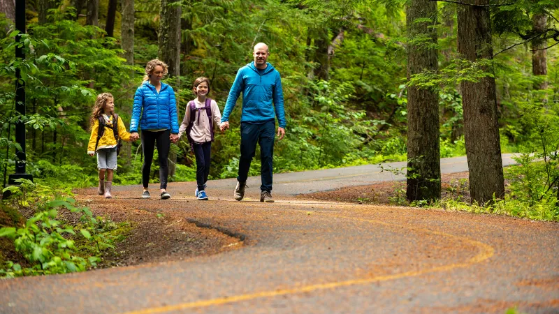 Family walking on path