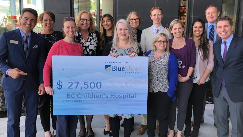 BlueShore team donating cheque to BC Children's Hospital