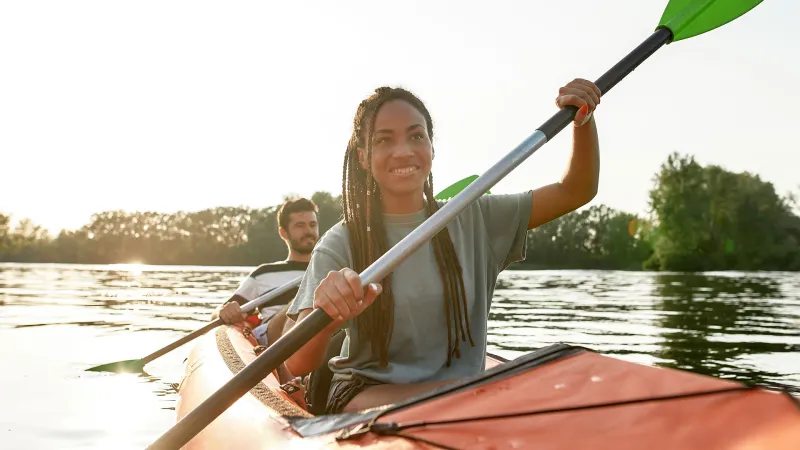 Couple in double ocean kayak