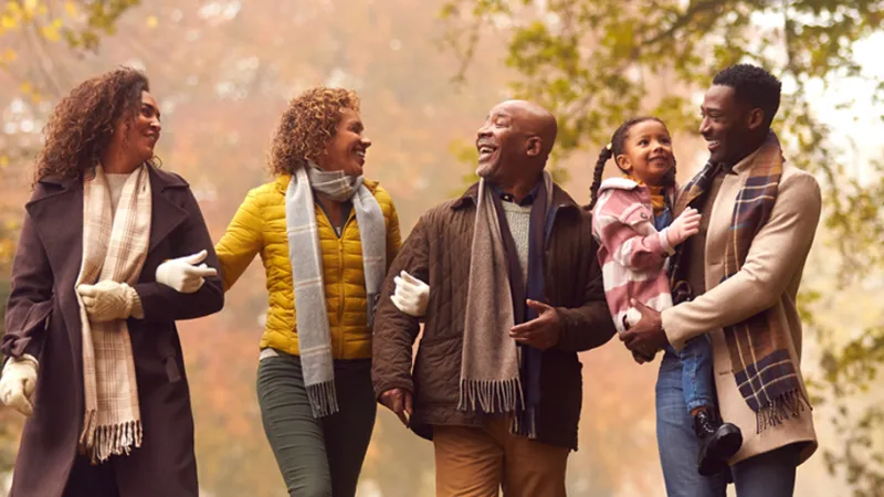 Family out for a walk in Fall